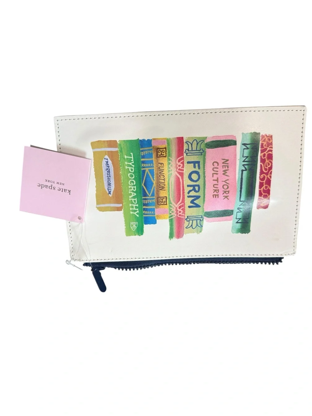 kate spade White Book-Spine Print Zip Pouch with Multicolor Accents